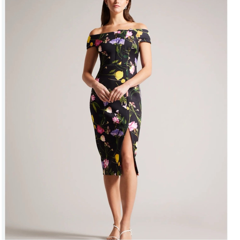 NWOT 2023 COLLECTION TED BAKER LOVEINA  BARDOT FLORALDRESS SZ US 4 OR TED 1